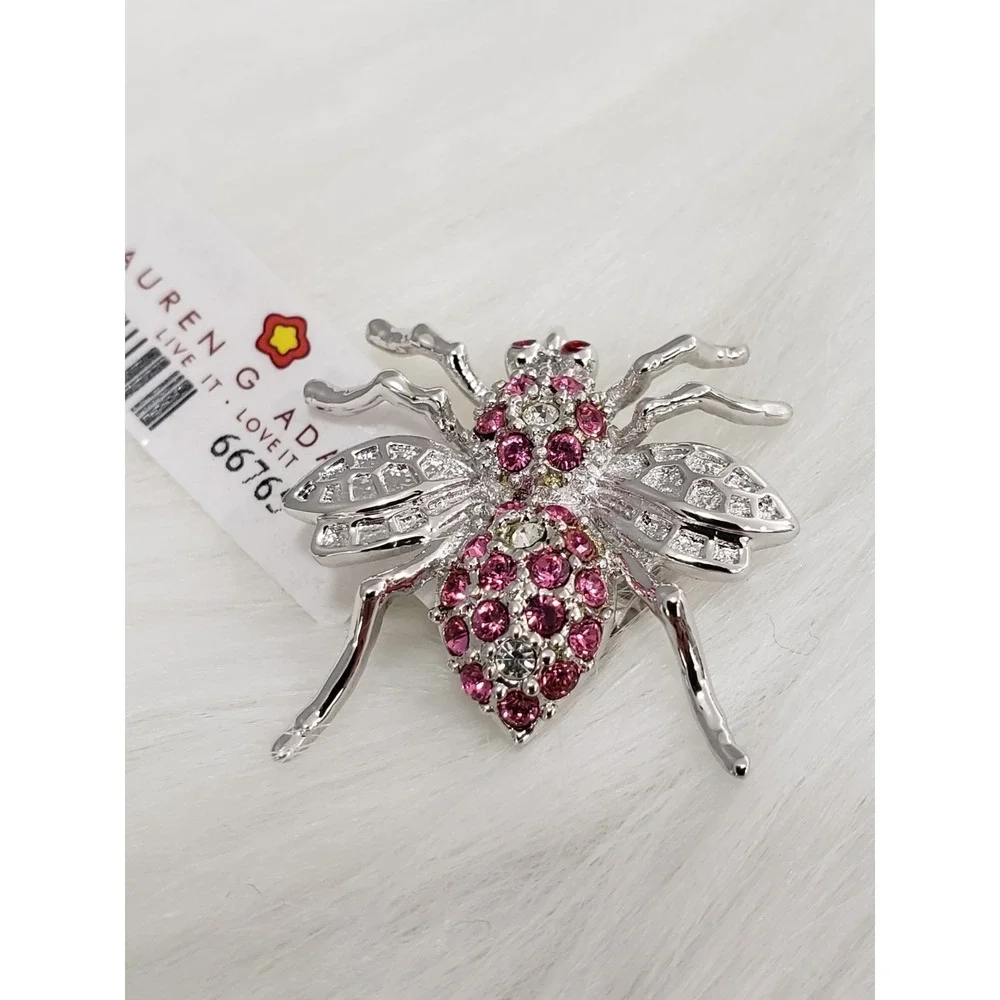 NEW Lady Bug Brooch Pin PINK Crystal Accents By Lauren G Adams BUG entomologisT